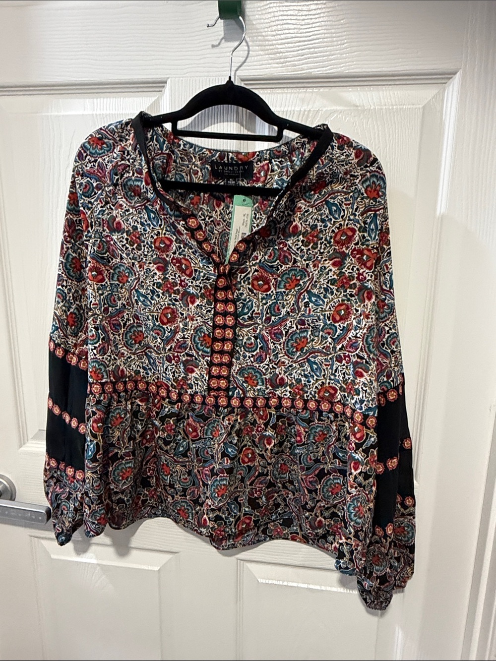 Laundry By Shelli Segal Black Multicolor Floral Peasant Blouse